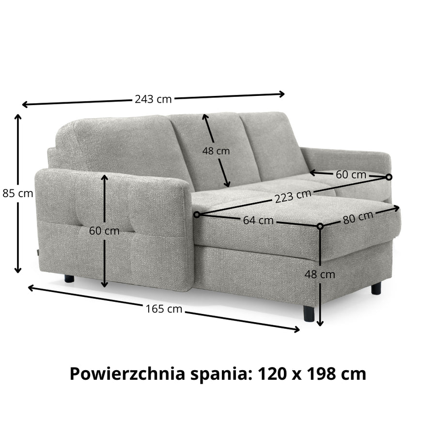 EMA corner sofa with daily sleeping function Italian frame 120 cm mattress and bedding container