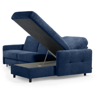 Narożnik EMA z funkcją spania codziennego stelaż włoski z materacem 140 cm i pojemnikiem na pościel