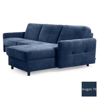 Narożnik EMA z funkcją spania codziennego stelaż włoski z materacem 140 cm i pojemnikiem na pościel