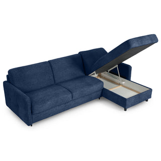 Narożnik EMA z funkcją spania codziennego stelaż włoski z materacem 140 cm i pojemnikiem na pościel