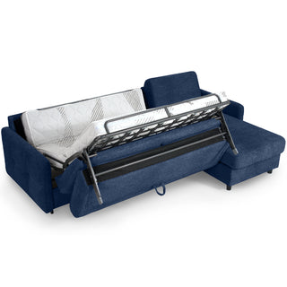 Narożnik EMA z funkcją spania codziennego stelaż włoski z materacem 140 cm i pojemnikiem na pościel