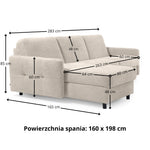 Narożnik EMA z funkcją spania codziennego stelaż włoski z materacem 160 cm i pojemnikiem na pościel