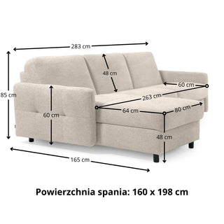 EMA corner sofa with daily sleeping function Italian frame 160 cm mattress and bedding container