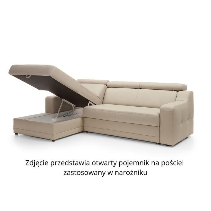 Narożnik LOTOS rozkładany z pojemnikiem na pościel i ruchomymi zagłówkami