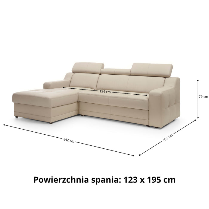 Narożnik LOTOS rozkładany z pojemnikiem na pościel i ruchomymi zagłówkami