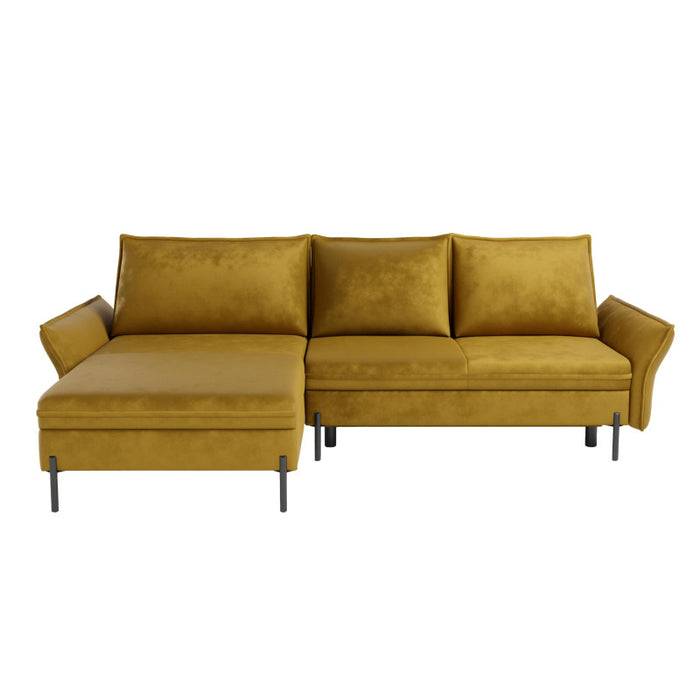 NEXO corner sofa with DL sleeping function and storage on black metal legs