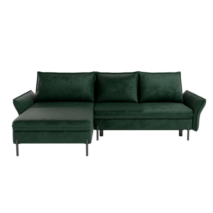 NEXO corner sofa with DL sleeping function and storage on black metal legs