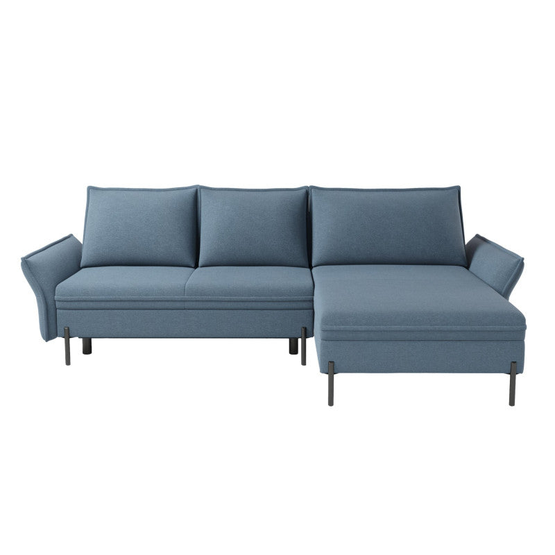 Narożnik NEXO z funkcją spania DL oraz pojemnikiem na czarnych metalowych nóżkach