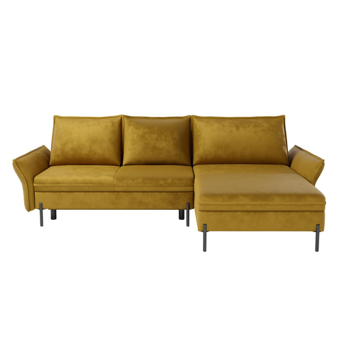 NEXO corner sofa with DL sleeping function and storage on black metal legs