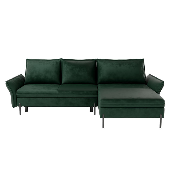 NEXO corner sofa with DL sleeping function and storage on black metal legs