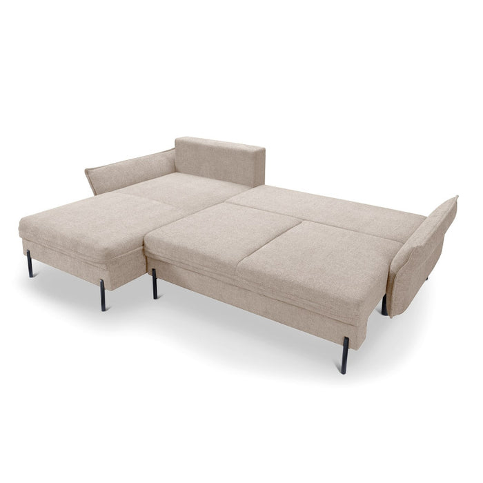 NEXO corner sofa with DL sleeping function and storage on black metal legs