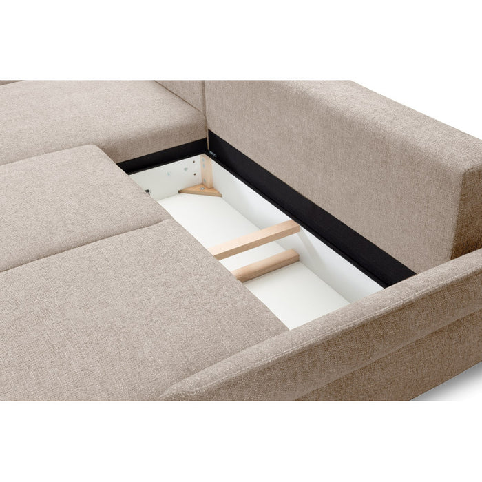 NEXO corner sofa with DL sleeping function and storage on black metal legs