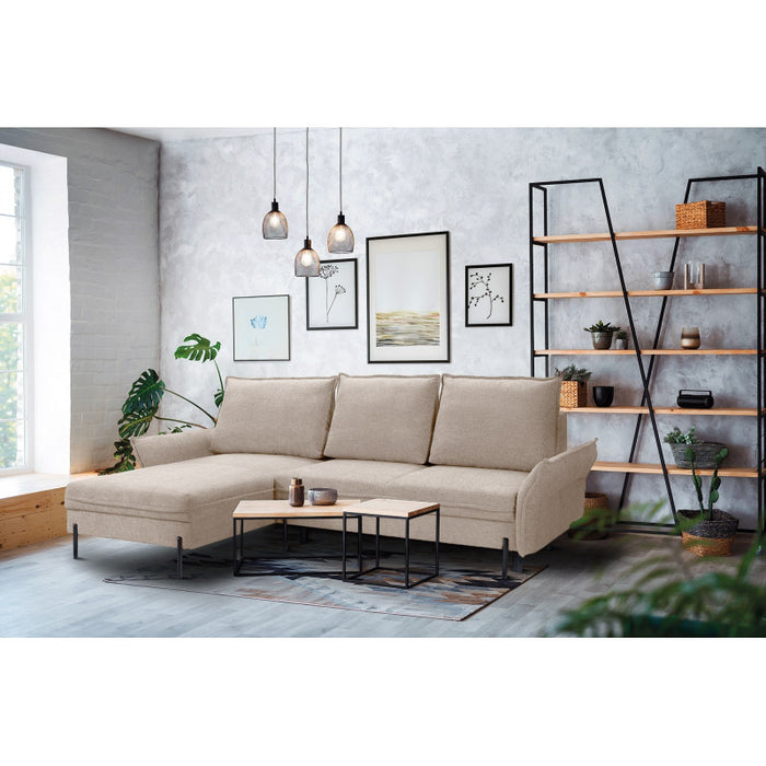 NEXO corner sofa with DL sleeping function and storage on black metal legs