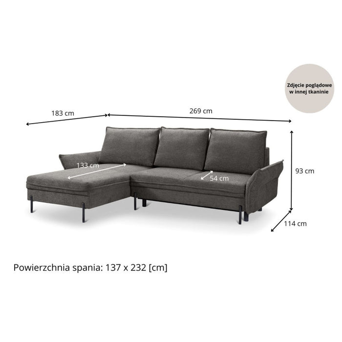 NEXO corner sofa with DL sleeping function and storage on black metal legs