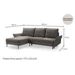 Narożnik NEXO z funkcją spania DL oraz pojemnikiem na czarnych metalowych nóżkach