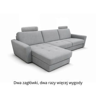 Narożnik OLBIA z funkcją spania codziennego stelaż włoski PRO z materacem 120cm i pojemnikiem na pościel oraz dwoma zagłówkami