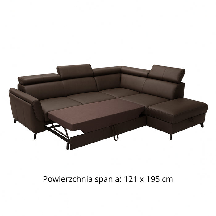 Narożnik PIANO z funkcją spania oraz pojemnikiem i regulowanymi zagłówkami