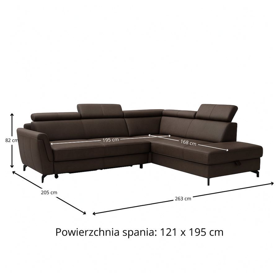 PIANO corner sofa with sleeping function, storage space and adjustable headrests