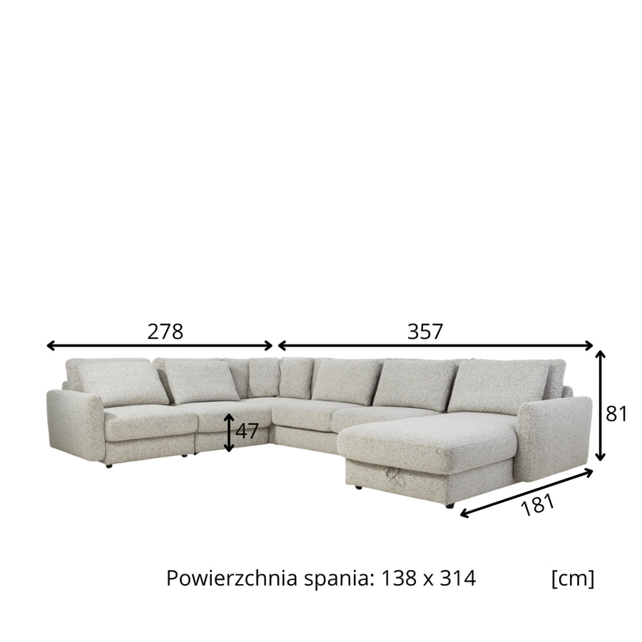 Narożnik DULCE z funkcją spania U-kształtny z dwoma pojemnikami