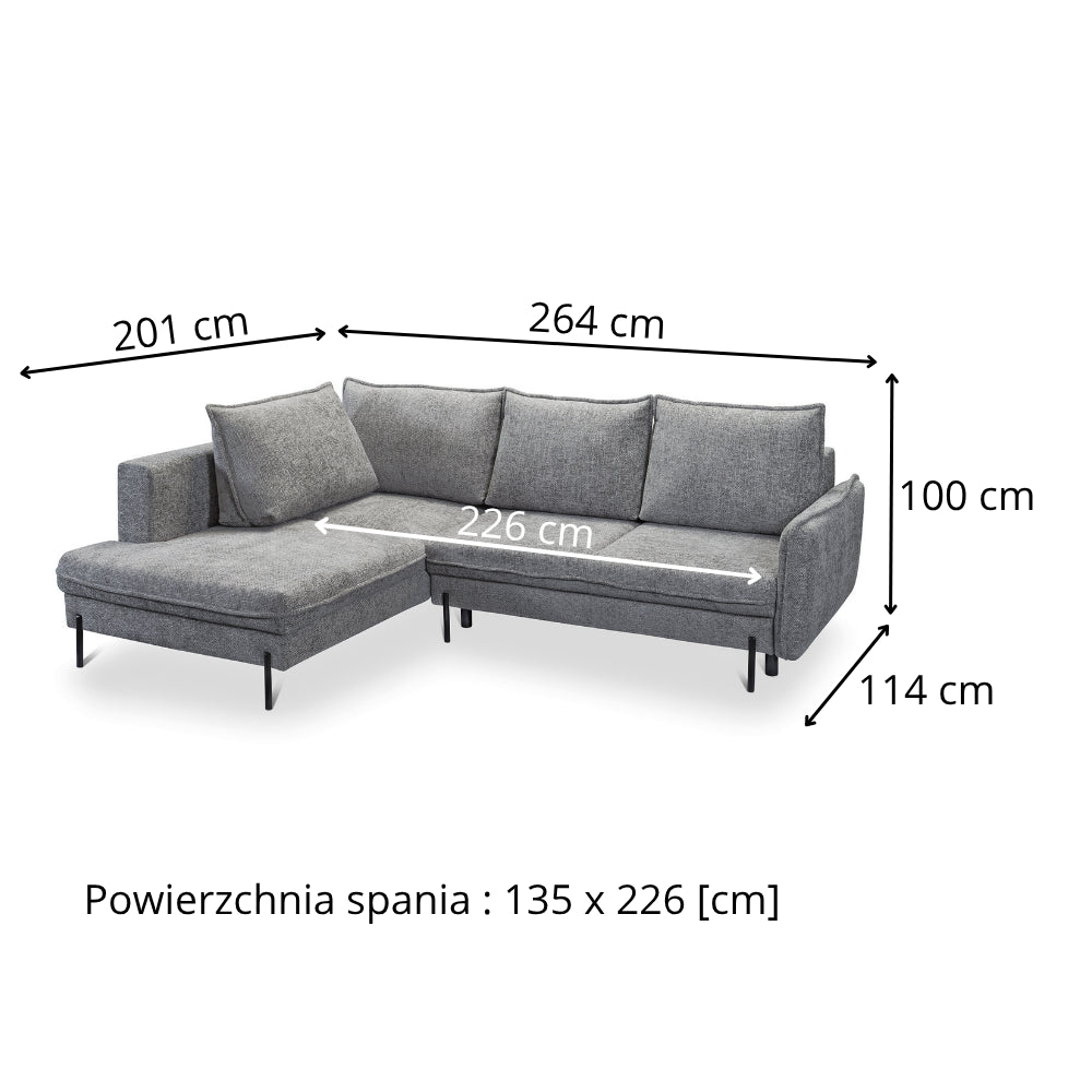 Narożnik BJORK rozkładany z pojemnikiem na metalowych nóżkach