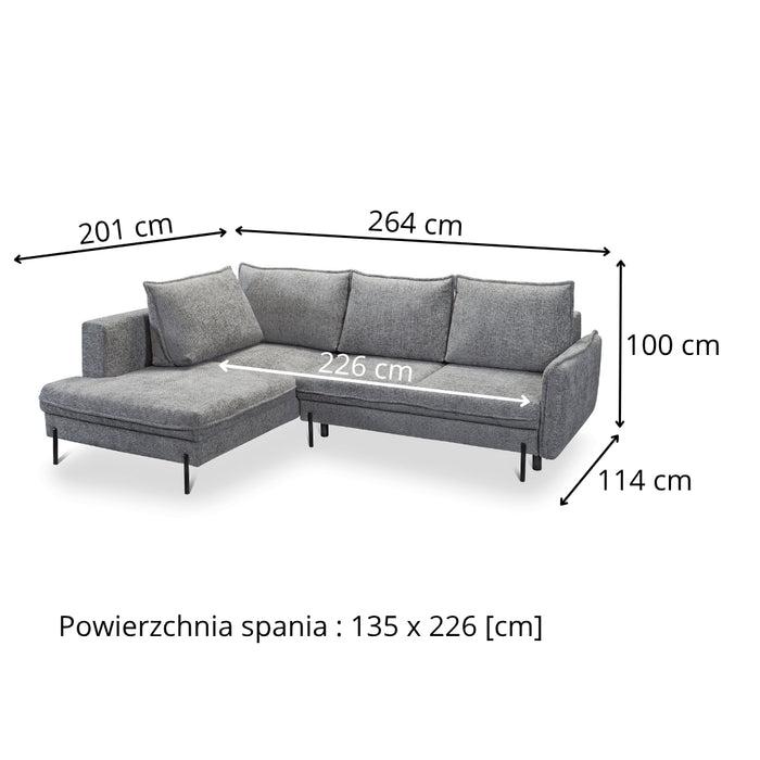 Narożnik BJORK rozkładany z pojemnikiem na metalowych nóżkach