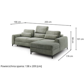 DREAM corner sofa with sleeping function, storage space and movable headrests