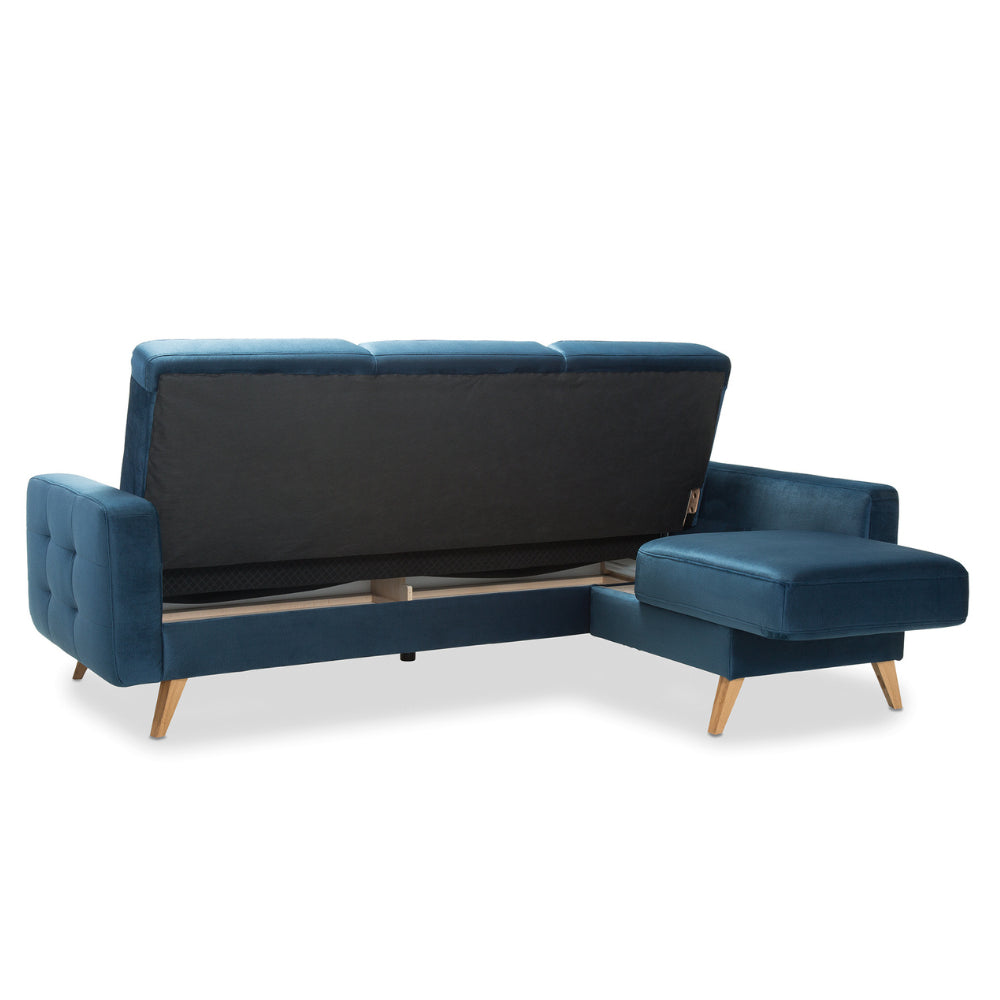 Narożnik NAPPA rozkładany z pojemnikiem na drewnianych nóżkach