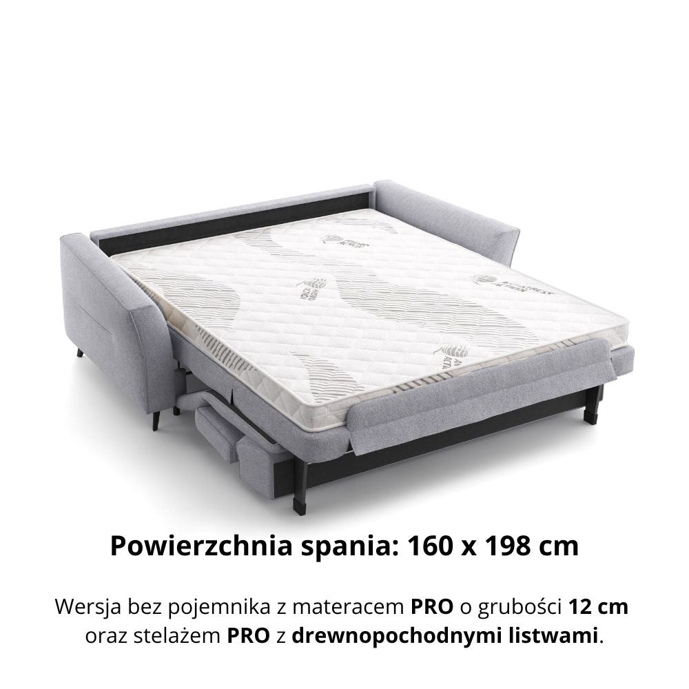 Sofa NOLA 3 osobowa z funkcją spania codziennego stelaż włoski z materacem 160 cm