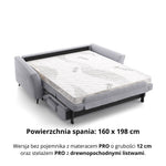Sofa NOLA 3 osobowa z funkcją spania codziennego stelaż włoski z materacem 160 cm