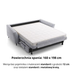 Sofa NOLA 3 osobowa z funkcją spania codziennego stelaż włoski z materacem 160 cm