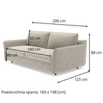 Sofa NUNO 3 osobowa z funkcją spania codziennego stelaż włoski z materacem 160 cm i pojemnikiem