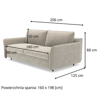 Sofa NUNO 3 osobowa z funkcją spania codziennego stelaż włoski z materacem 160 cm i pojemnikiem
