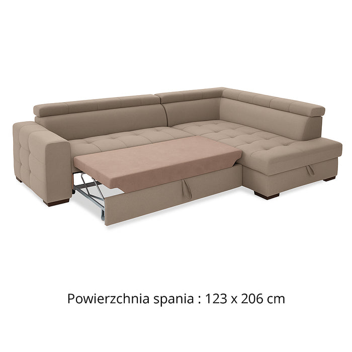 Narożnik OTUSSO rozkładany z pojemnikiem i regulowanymi zagłówkami