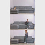 DOLLY corner sofa with daily sleeping function, Italian frame, 120 cm mattress and left-sided bedding container