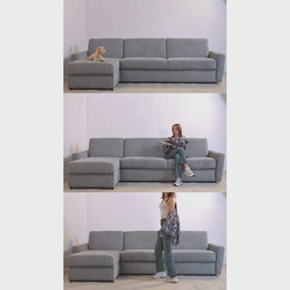 Narożnik DOLLY z funkcją spania codziennego stelaż włoski z materacem 120 cm i pojemnikiem na pościel lewostronny