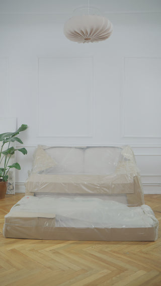 Sofa BELLA 2 osobowa z funkcją spania stelaż włoski z materacem 120 cm i pojemnikiem