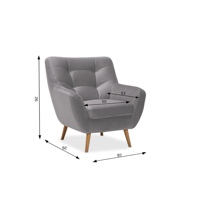 NORDI lounge armchair, quilted, on wooden legs