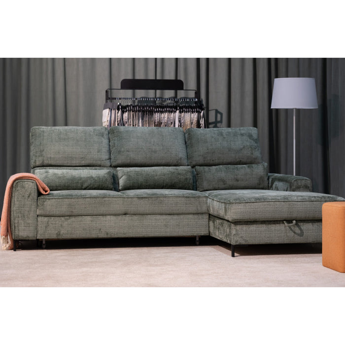 DREAM corner sofa with sleeping function, storage space and movable headrests