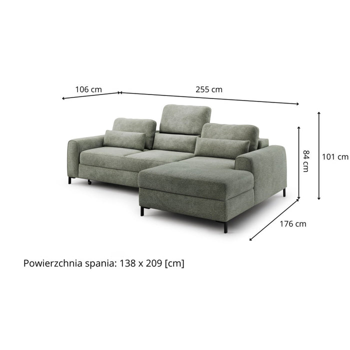 DREAM corner sofa with sleeping function, storage space and movable headrests