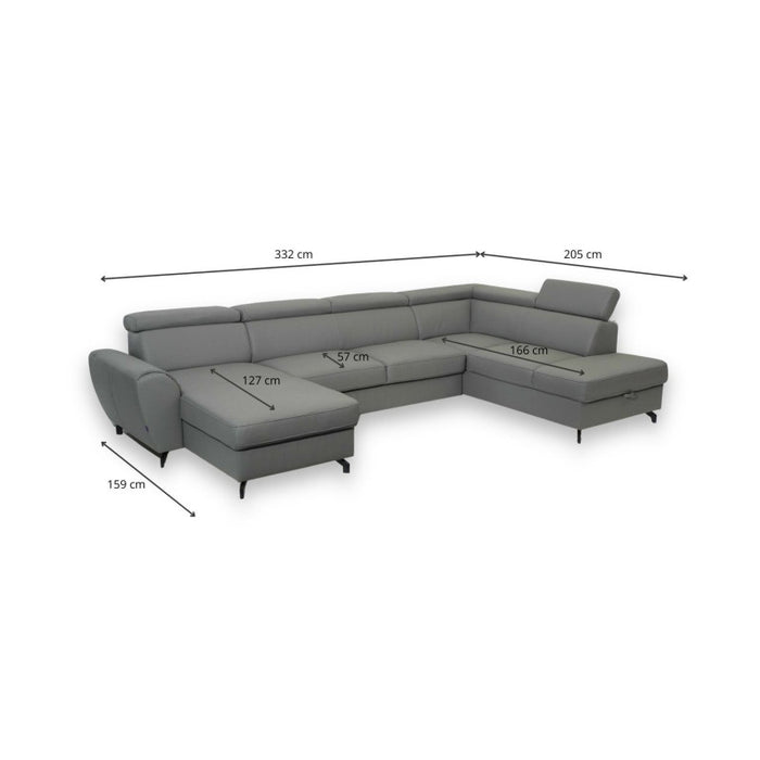 DUE U-shaped extendable corner sofa with adjustable headrests and two containers