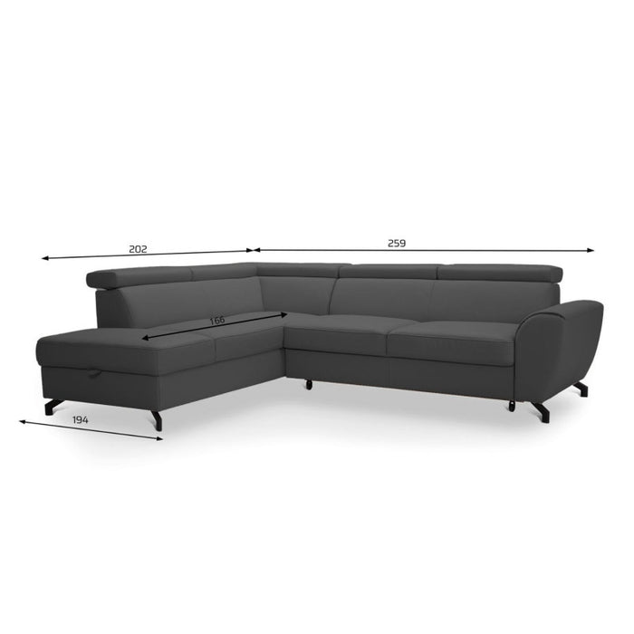 DUE corner sofa with sleeping function, storage space and movable headrests