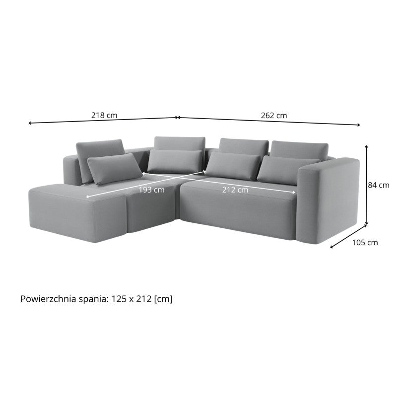 Large corner sofa FLEXI with sleeping function DL and bedding container