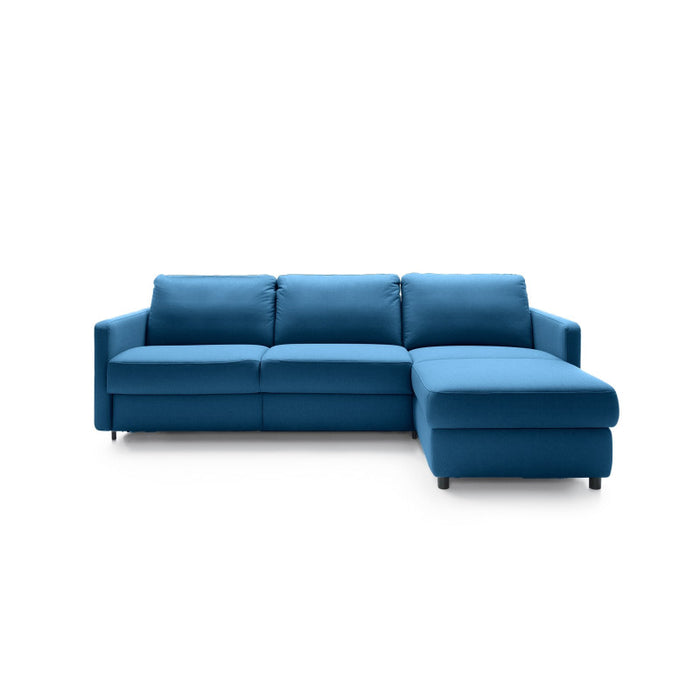 EMA corner sofa with daily sleeping function, Italian STANDARD frame with a 160 cm mattress and a bedding container