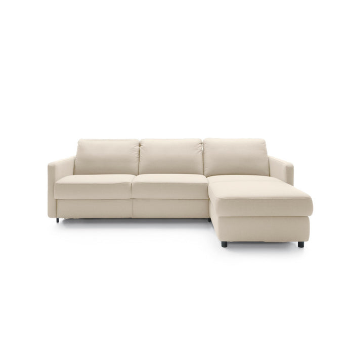 EMA corner sofa with daily sleeping function, Italian PRO frame with a 140 cm mattress and a bedding container