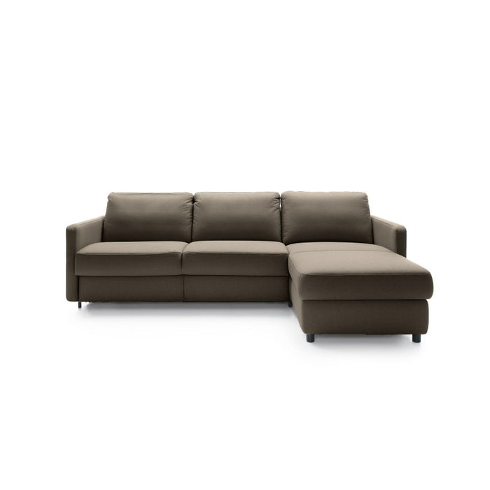 EMA corner sofa with daily sleeping function, Italian STANDARD frame with a 160 cm mattress and a bedding container