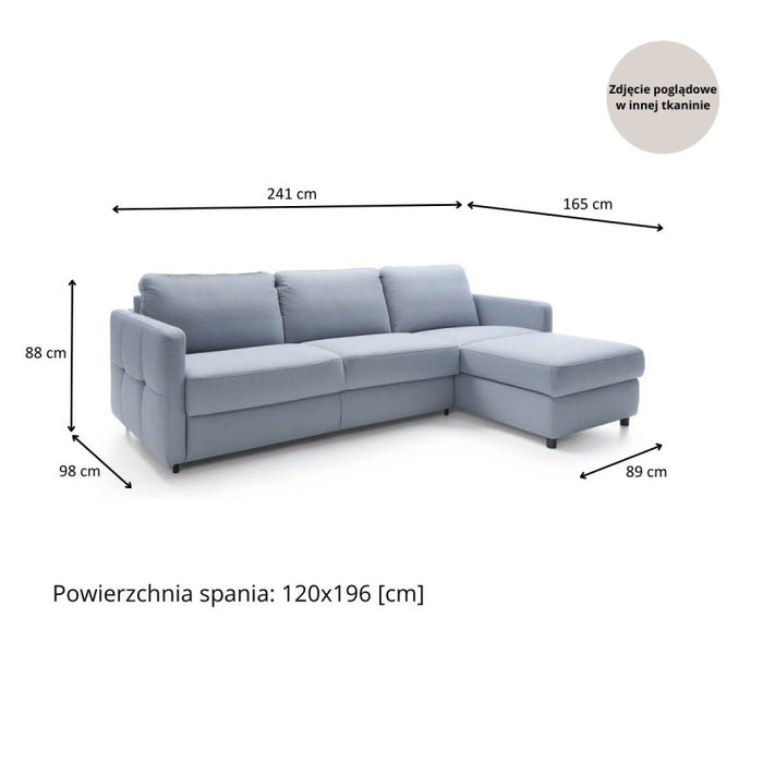 Narożnik EMA z funkcją spania codziennego stelaż włoski STANDARD z materacem 120 cm i pojemnikiem na pościel