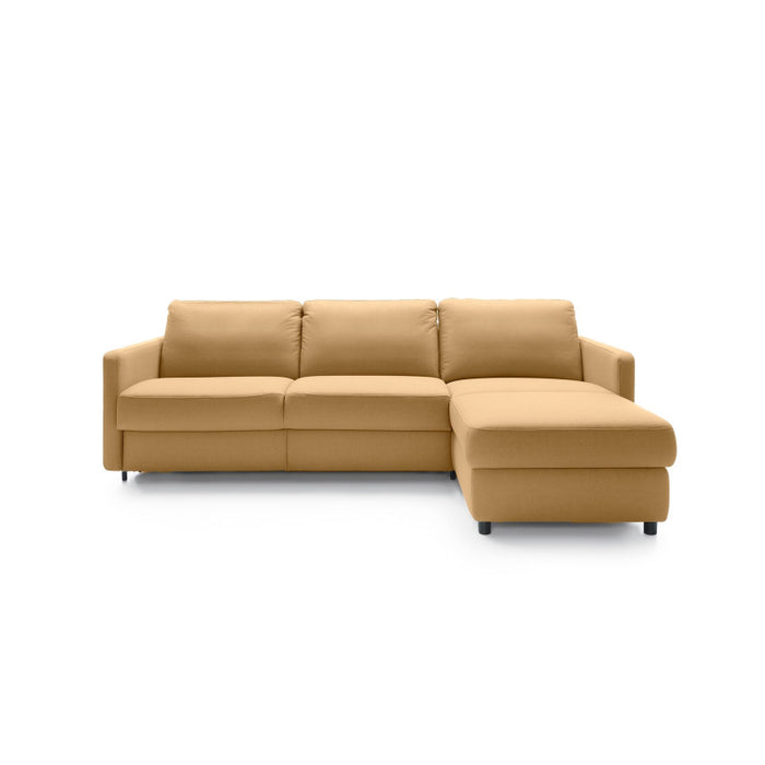 EMA corner sofa with daily sleeping function, Italian PRO frame with a 140 cm mattress and a bedding container