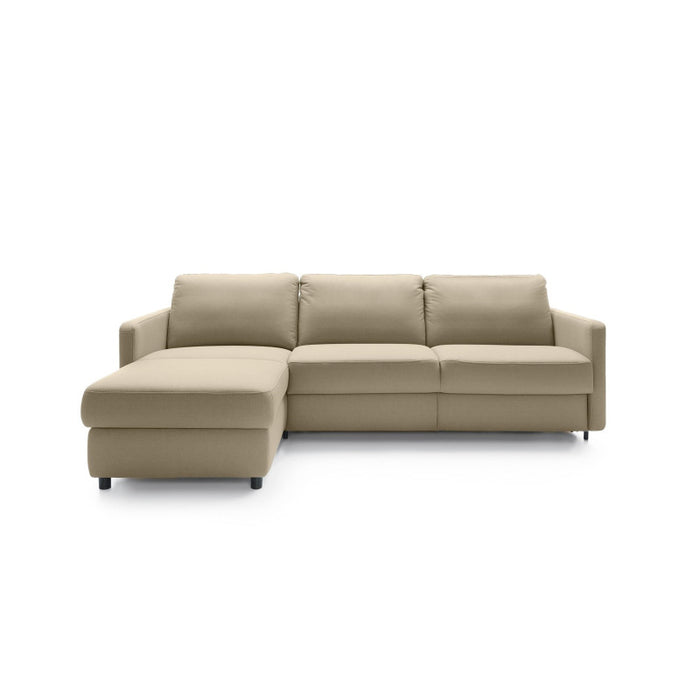 EMA corner sofa with daily sleeping function, Italian PRO frame with a 140 cm mattress and a bedding container