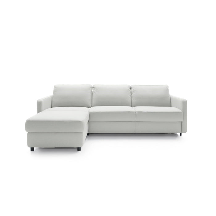 EMA corner sofa with daily sleeping function, Italian PRO frame with a 140 cm mattress and a bedding container