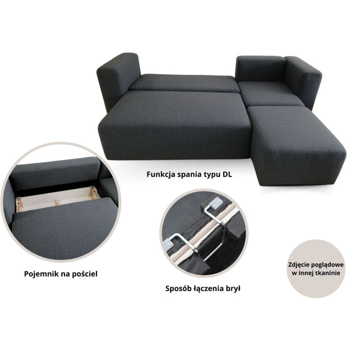 FLEXI corner sofa with sleeping function and bedding container